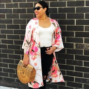 Floral print silk kimono